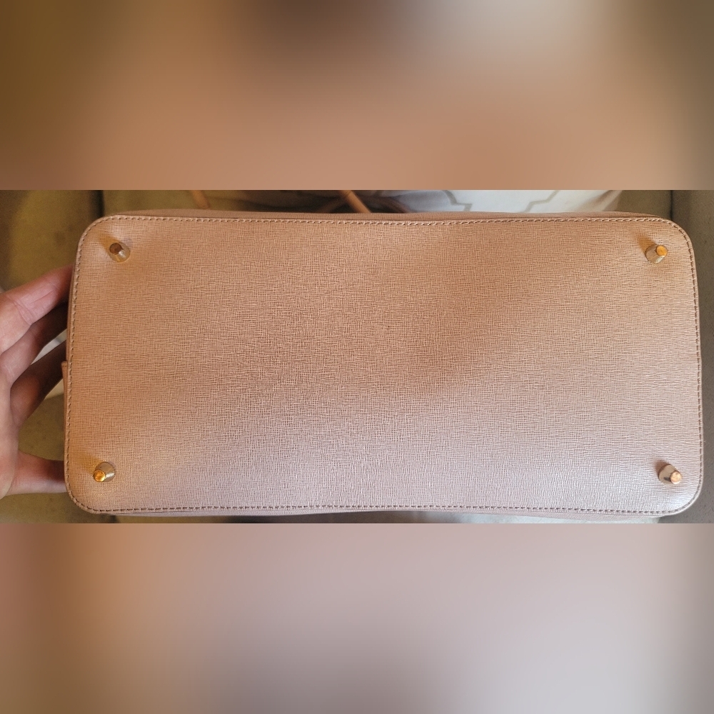 Furla Leather Tote Bag Pink Zip Up Saffino Leather Bottom Studs Large Structured - Picture 13 of 16